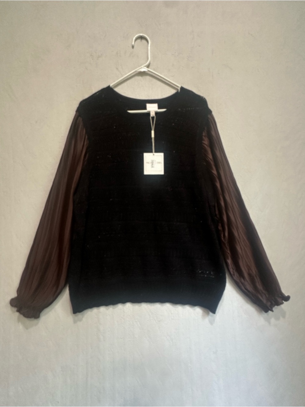 NWT Zac & Rachel Chocolate Bronze Metallic Brown Blouse Vest Pleated Arms Sz XL